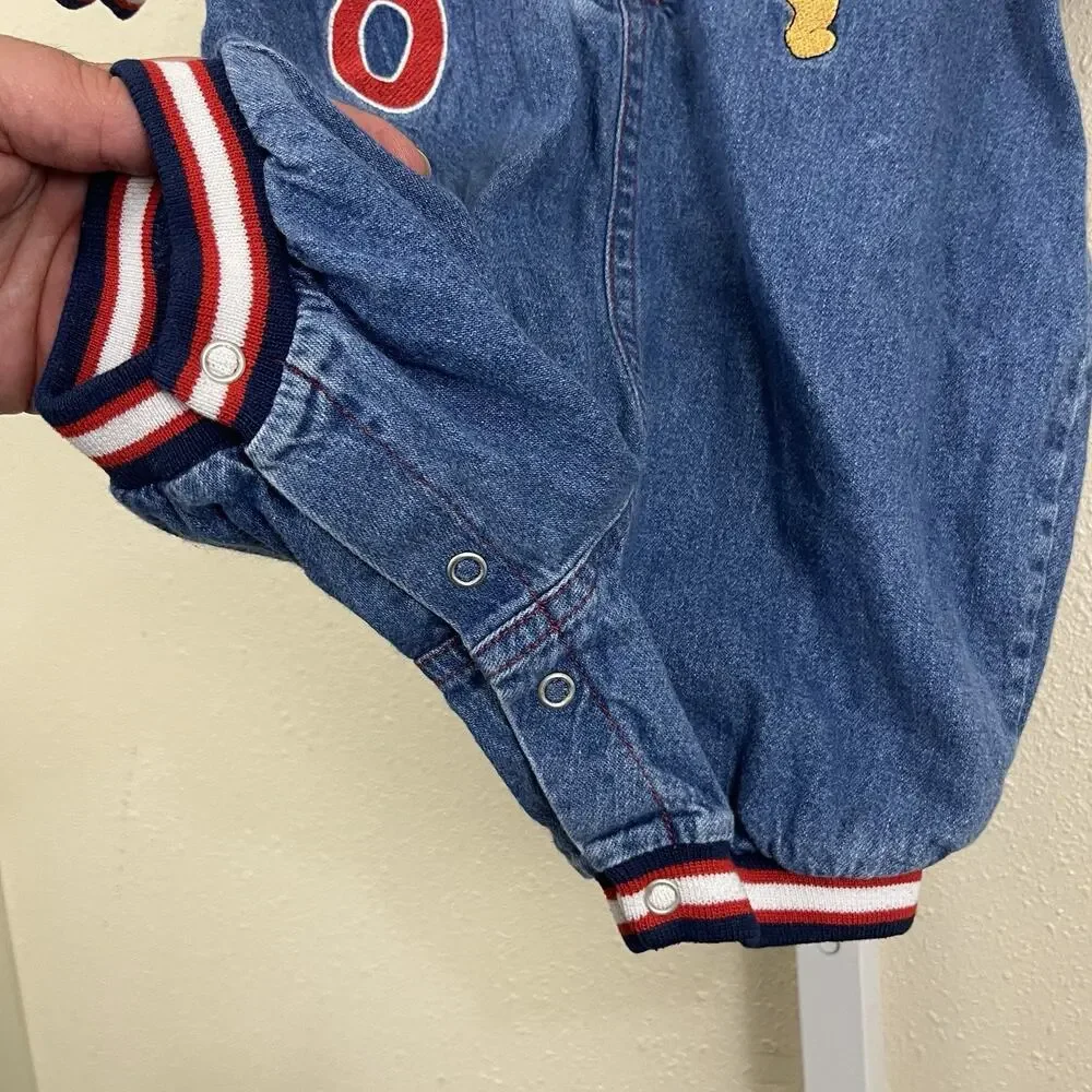 Vintage Y2K Disney Winnie the Pooh Denim Romper Baby 18M Baseball Shortall 2000